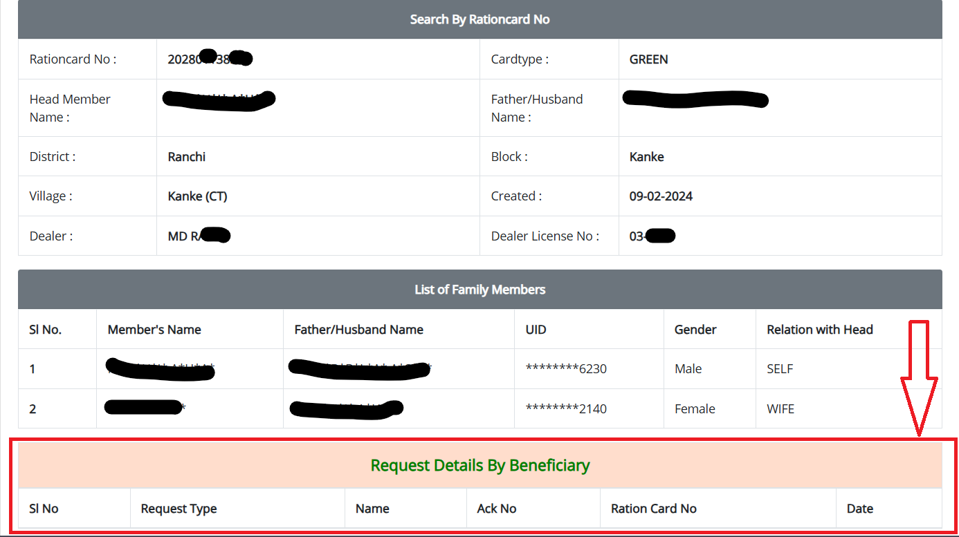 Rationcard Application Status